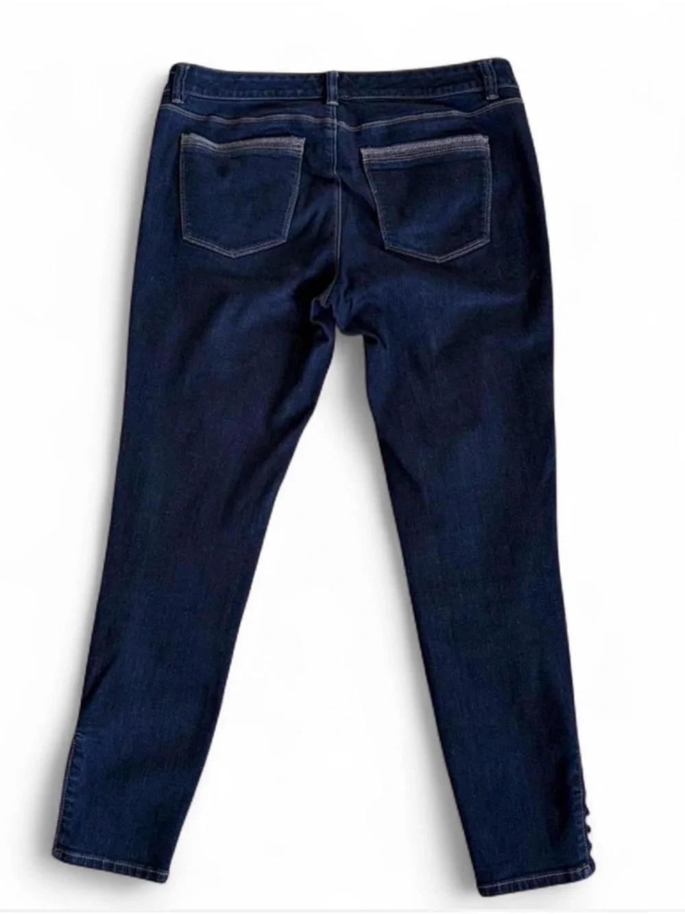 White House Black Market Dark Navy Lace-Up Hem Skinny Jeans - Picture 2 of 7